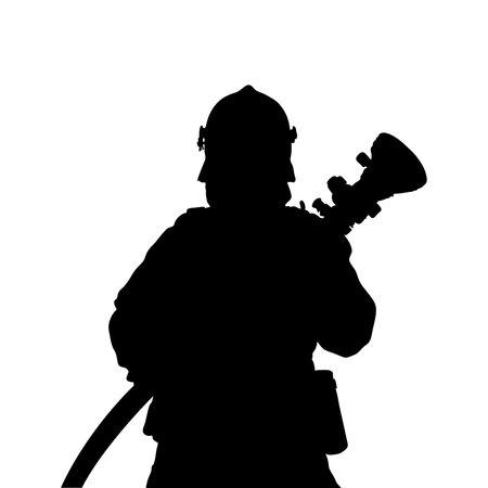 Silhouette of a firefighter on a white background. Symbol of fireman.のイラスト素材