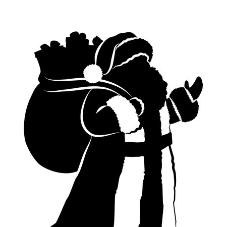 Silhouette of a Santa Claus with a bag of gifts.のイラスト素材
