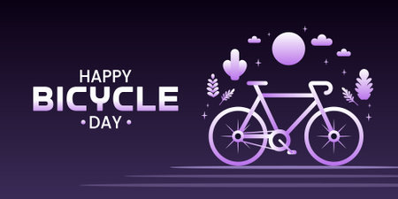 Happy Bicycles Day â Vector Illustration of a Bicycle on a Purple Backgroundのイラスト素材