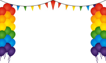 Rainbow Balloons & Bunting Vector Party Decorations, Colorful Event Graphicsのイラスト素材