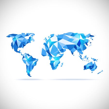 vectors World Map polygonal precision low-poly blueのイラスト素材
