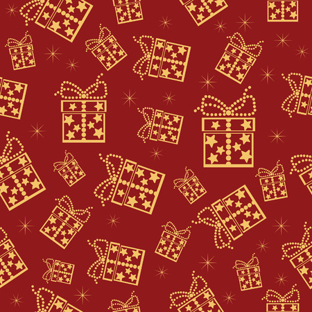 Red seamless background. Vector illustration with lot of present boxes.のイラスト素材
