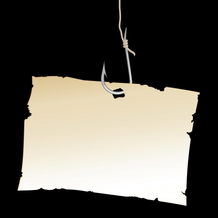 Vintage Paper sheet on fishing hook. Vector illustration.のイラスト素材
