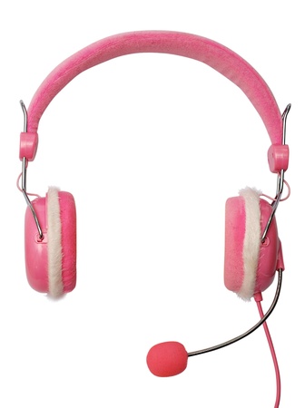 Pink headphone isolated on a white backgroundの写真素材
