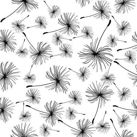 Dandelion seeds seamless black and white background.のイラスト素材