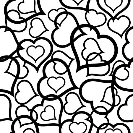 Abstract hearts seamless background. Black and white vector illustration.のイラスト素材