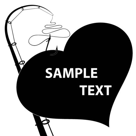 Black heart on a fishing hook. Background. Vector illustration.のイラスト素材