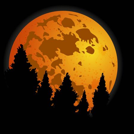 Moon and forest. Night scene. Vector.のイラスト素材