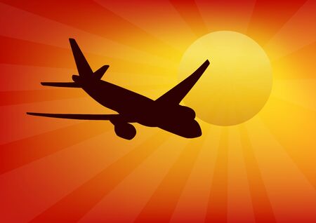 The airplane on a background of the sunset. Vector.のイラスト素材