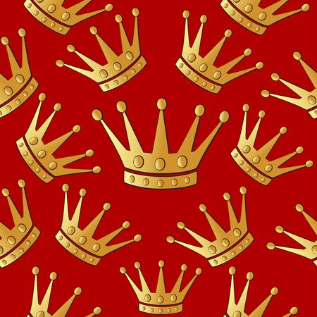 Gold crown on a red. Seamless vector pattern.のイラスト素材