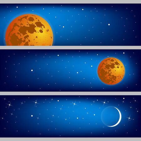 Space with the moon. Three vector strips.のイラスト素材