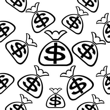 Bags with dollars on a white. Seamless vector pattern.のイラスト素材