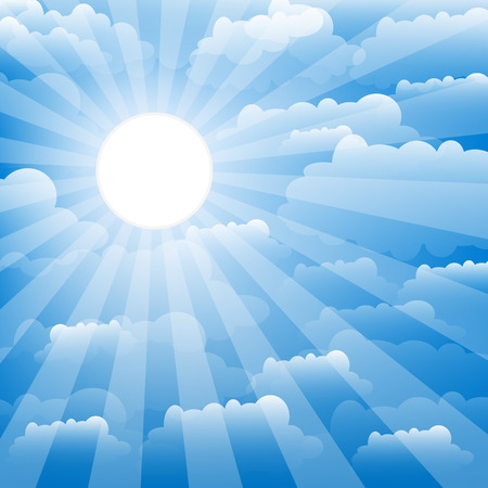The sky with clouds and sun. Vector illustration.のイラスト素材