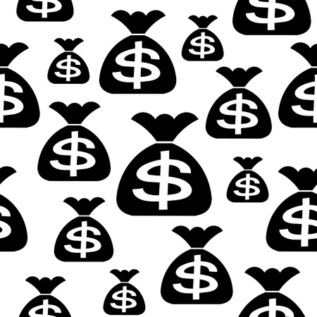 Bags with dollars on a white. Seamless vector pattern.のイラスト素材