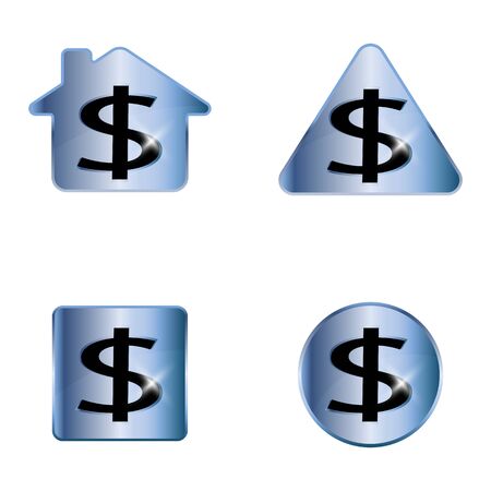 Dollar sign. A set of four blue vector elements.のイラスト素材