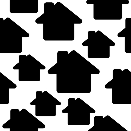 Seamless pattern with abstract houses. Black and white vector.のイラスト素材