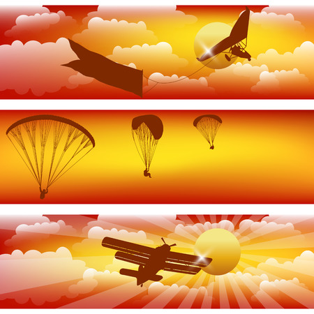 Three horizontal stripes with colorful sunset sky.のイラスト素材