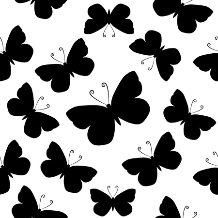 Butterflies. Seamless black and white pattern.のイラスト素材