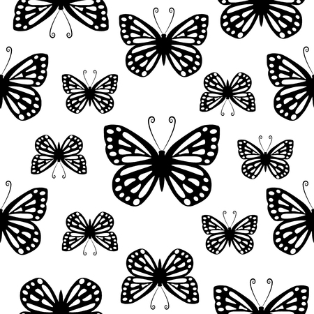 Butterflies. Seamless black and white pattern.のイラスト素材