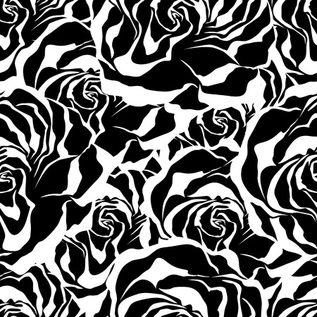 Roses. Seamless black and white background.のイラスト素材