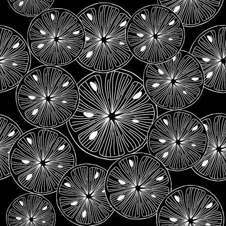 Sliced lemon. Black and white Seamless Vector Backgroundのイラスト素材