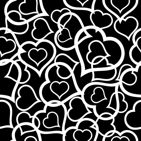 Abstract white hearts over black. Seamless vector backgroundのイラスト素材