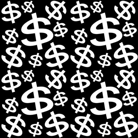 The dollar sign. Seamless black and white vector backgroundのイラスト素材
