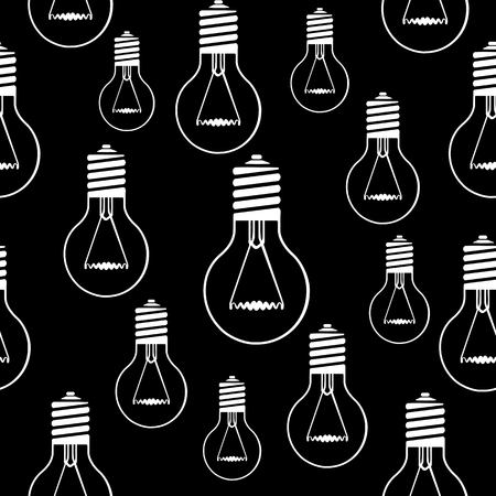 Seamless black vector pattern with white light bulbsのイラスト素材