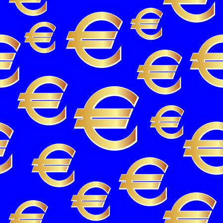 Gold Euro sign over blue. Seamless vector backgroundのイラスト素材