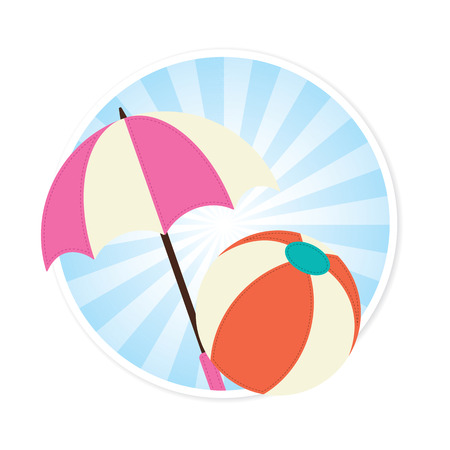 Beach Ball and Sun Umbrella Illustrationのイラスト素材