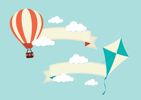 Hot Air Balloon  Kite with Bannersのイラスト素材