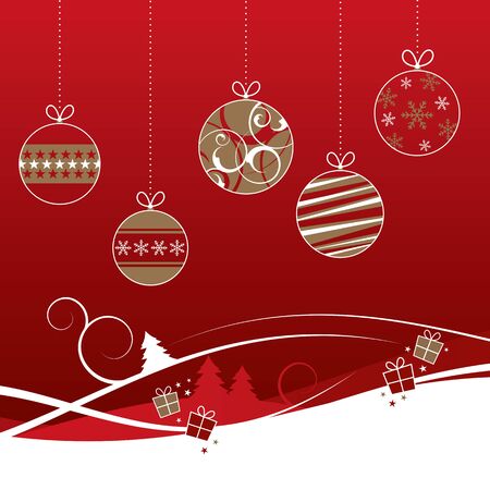 Red and gold christmas baubles with winter backgroundのイラスト素材