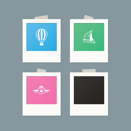A set of polariod style frames with travel iconsのイラスト素材