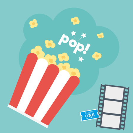 Popcorn in a carton with movie ticket and filmのイラスト素材