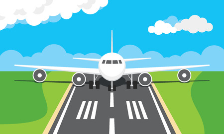 Vector illustration of a plane on a runwayのイラスト素材
