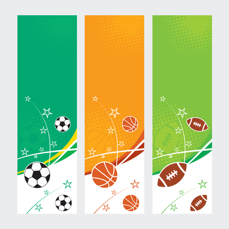 A set of sports themed banners for football, soccer and basketball.のイラスト素材