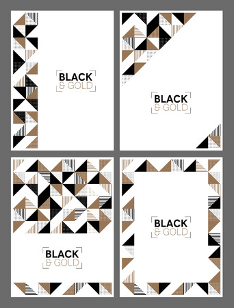 A set of flyer templates with a modern geometric design in gold and blackのイラスト素材