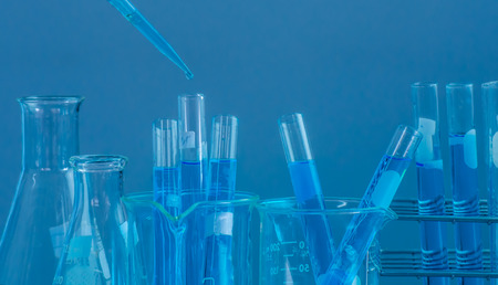 Test tubes closeup, science laboratory research and development concept