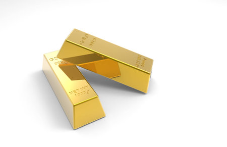 Gold bars or bullions isolated on white backgroundの写真素材