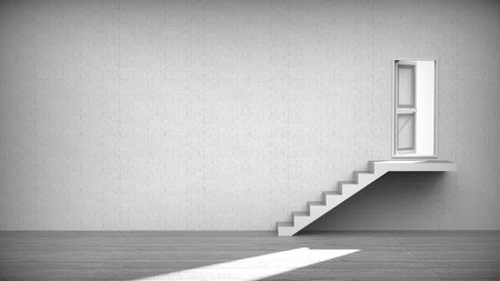 Open door stairs and light coming into interiorの写真素材