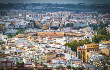 Aerial view of the Plaza de toros de la Real Maestranza, Sevilleのeditorial素材