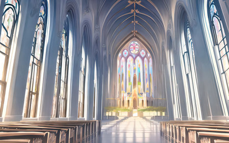 anime cathedral, church, generative aiの素材