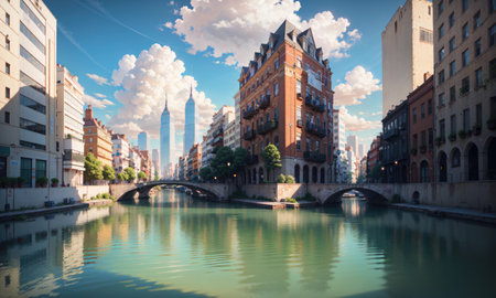 city building canal cityscape landscape, aiの素材