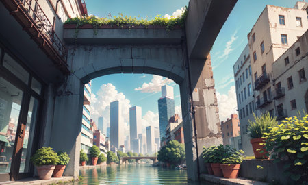 city building canal cityscape landscape, aiの素材