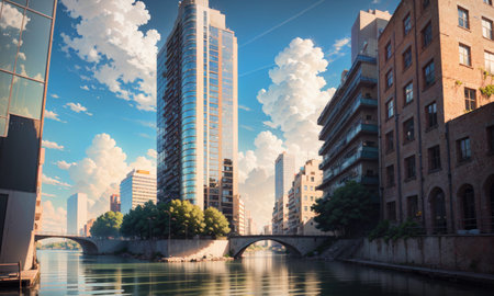 city building canal cityscape landscape, aiの素材