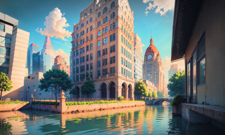 city building canal cityscape landscape, aiの素材