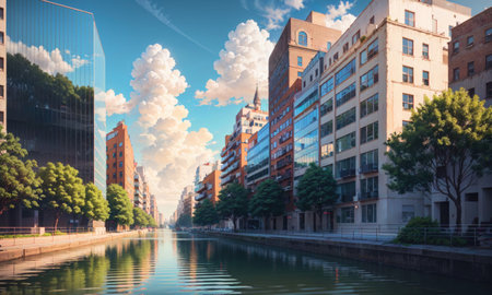city building canal cityscape landscape, aiの素材
