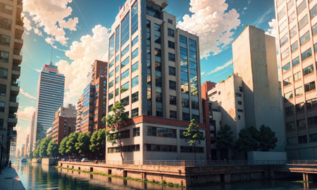 city building canal cityscape landscape, aiの素材
