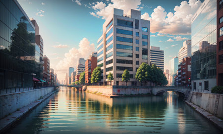 city building canal cityscape landscape, aiの素材