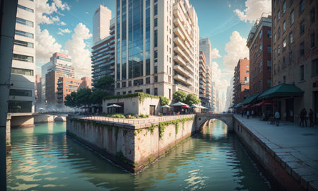 city building canal cityscape landscape, aiの素材